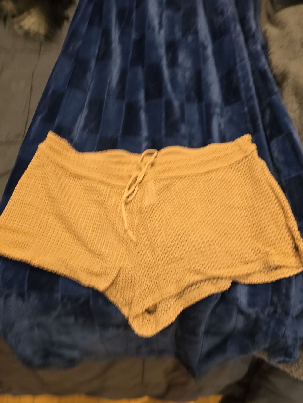 La Vie En Rose Mustard Yellow Crochet Swim Coverup Shorts